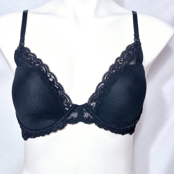 36C Natori 730023M 730023 Feathers Nursing Plunge Contour‎ Underwire Bra Black - Picture 1 of 6